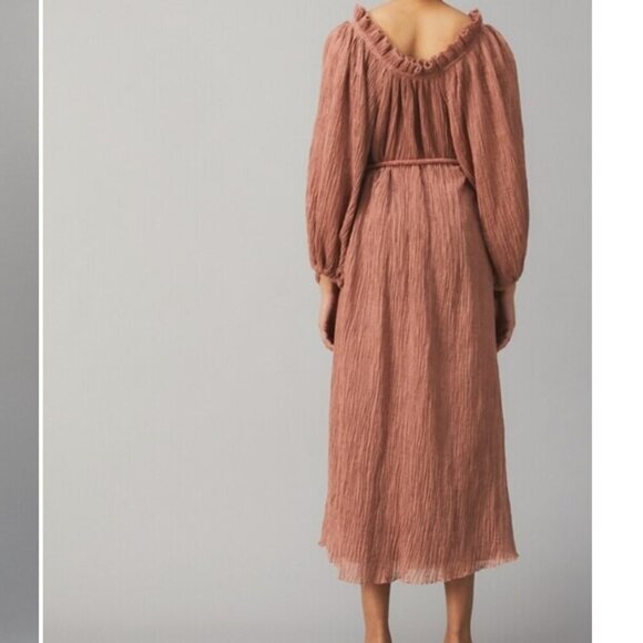 Tory Burch Ruffle Neck Crepe Linen Mauve Dress Size Large - Picture 2 of 8